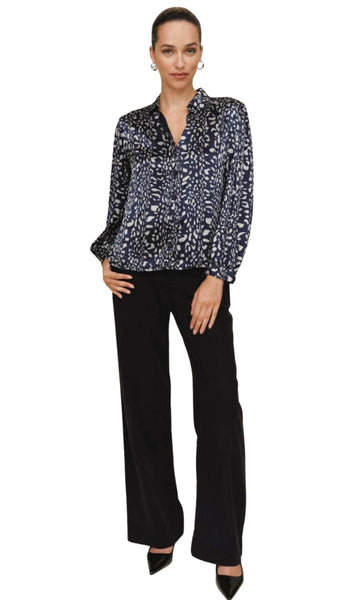 Long Sleeve Shirred Shoulder Button Down