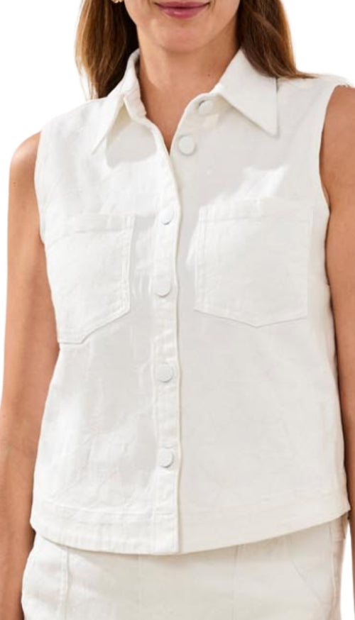 Crop Sleeveless Button Down Shirt