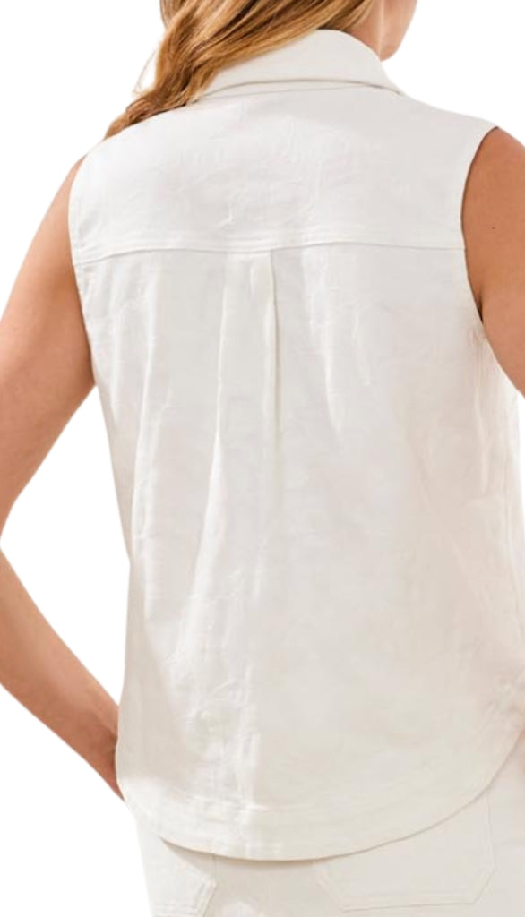 Crop Sleeveless Button Down Shirt