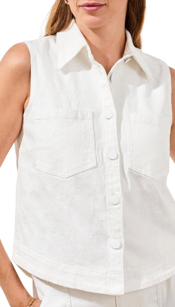 Crop Sleeveless Button Down Shirt