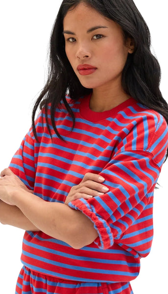 Short Sleeve Oversized Sweatshirt-Strip