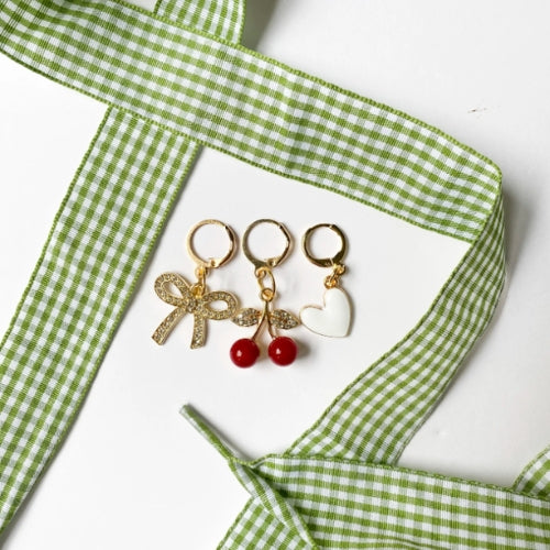 Gingham lace charms set-Heart,Bow,Cherry