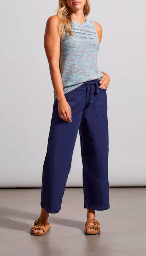 Audrey Wide Crop Jeans with Cord - Nautical