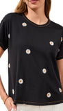 Short Sleeve Crew Neck Top With Embroidery