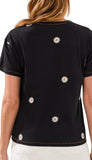 Short Sleeve Crew Neck Top With Embroidery