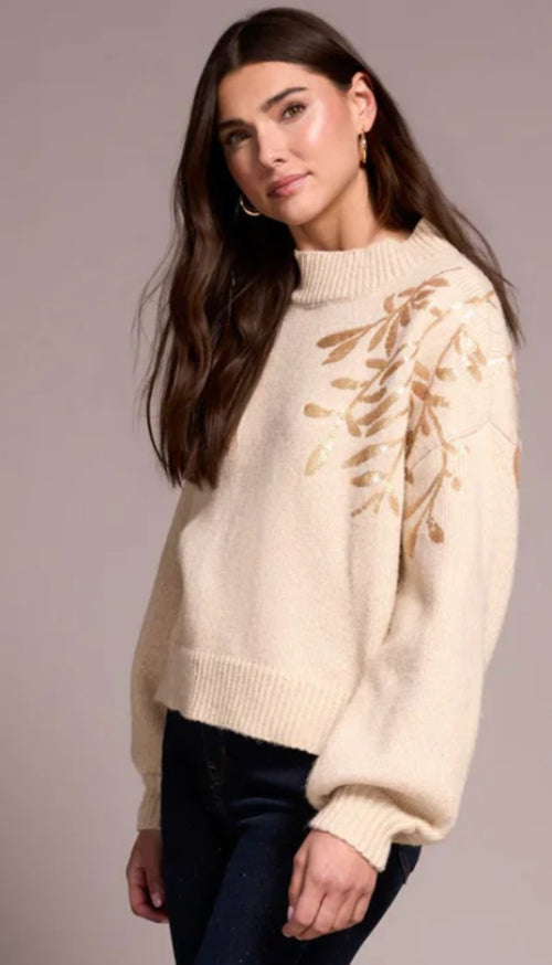 Long Sleeve Mock Neck Sweater With Sequins