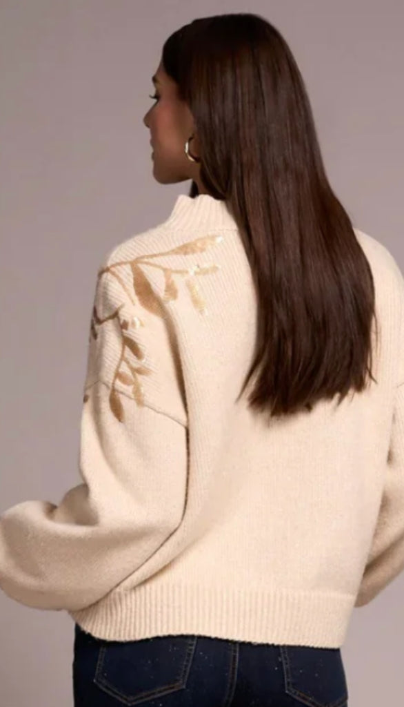 Long Sleeve Mock Neck Sweater With Sequins