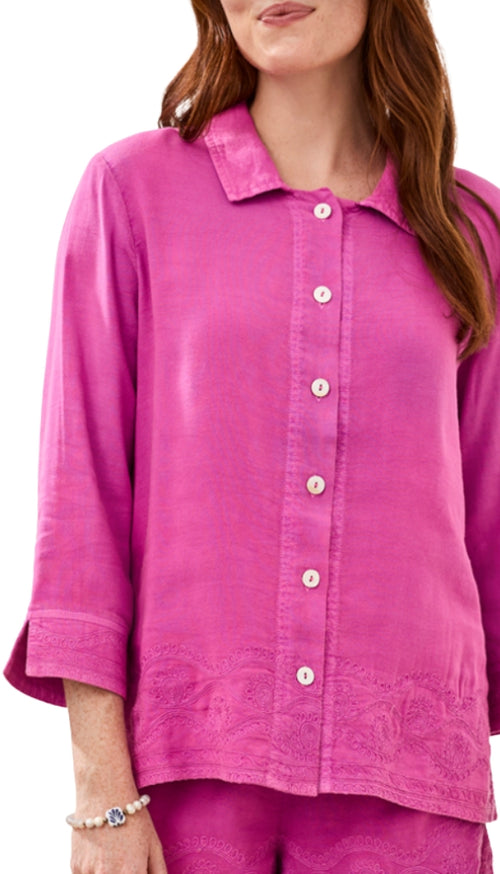 3/4 Sleeve Button Front Blouse