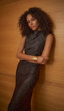 Pleated Satin Sleeveless Midi