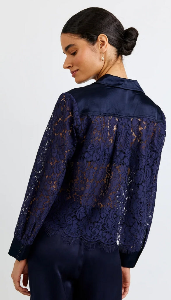 Lace Contrast Button Down