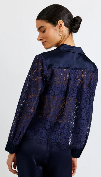 Lace Contrast Button Down