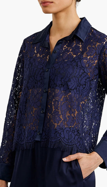 Lace Contrast Button Down