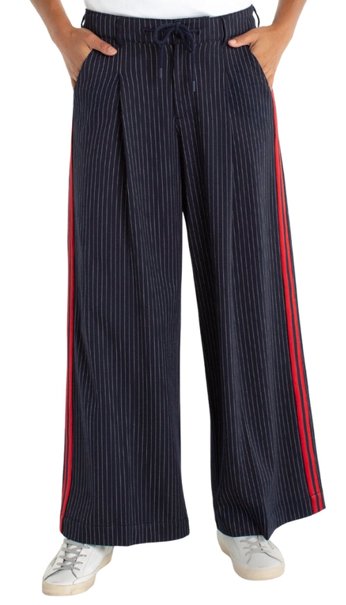 Wide Leg Pleated Trouser With Side Stripe