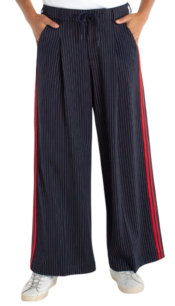 Wide Leg Pleated Trouser With Side Stripe
