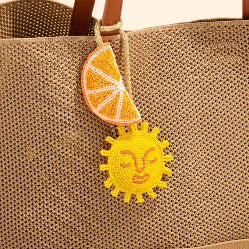 Beaded Bag Charm Keyring-Orange, Sun