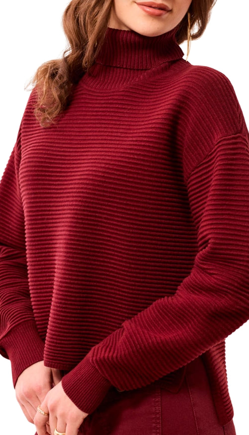 Turtle Neck High Low Sweater With Side Slit