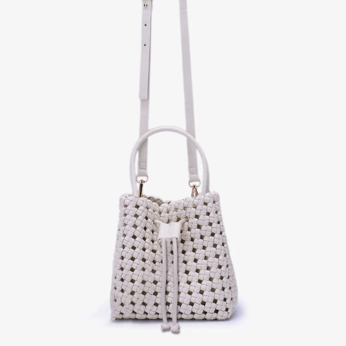 Perrie Bucket Mini Woven Square Tote - Off White