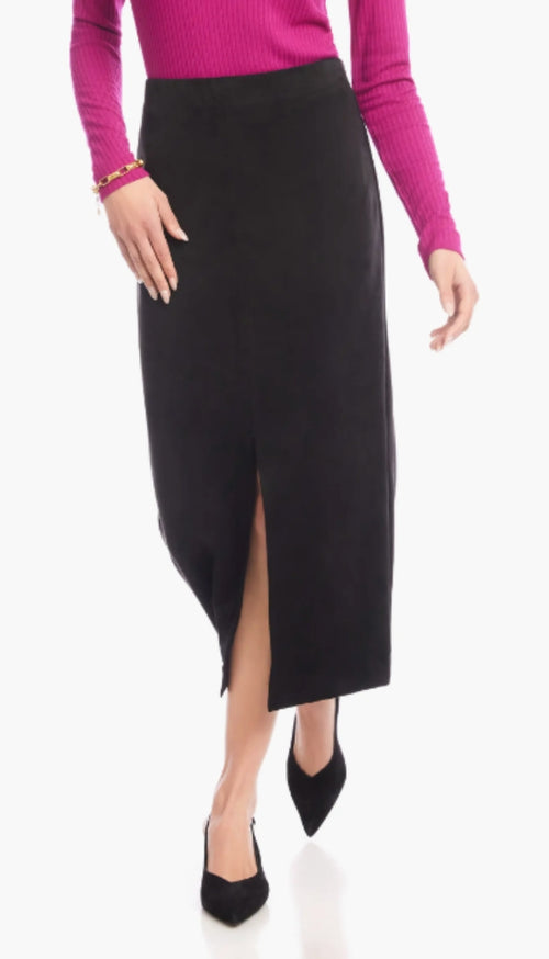 Faux Suede Front Slit Skirt