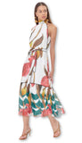 Maisy Neck Tie Print Tiered Maxi Dress