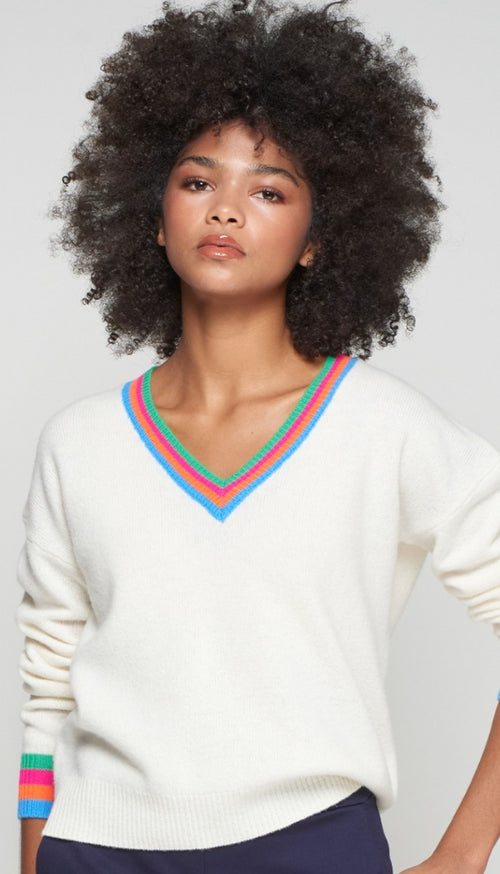 Multi Color Stripe V-Neck Sweater