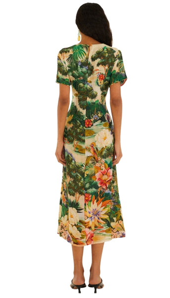 Oriental Garden Short Sleeve Maxi Dress