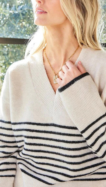Stripe V Neck Sweater