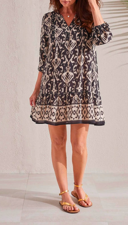 Abstract Print Puff A-Line Dress