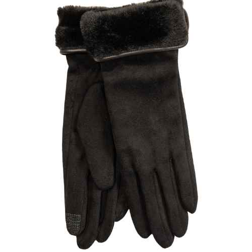 Stretch Suede Faux Fur Cuff Gloves