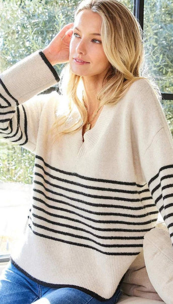 Stripe V Neck Sweater
