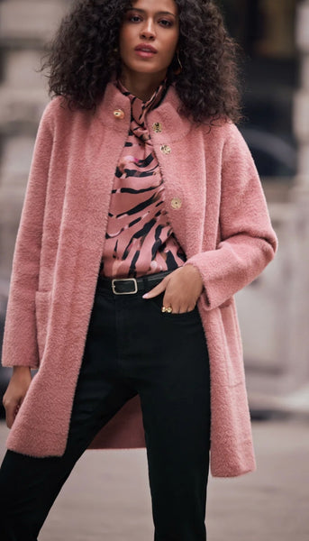 Feather Yarn Mock Neck Coat