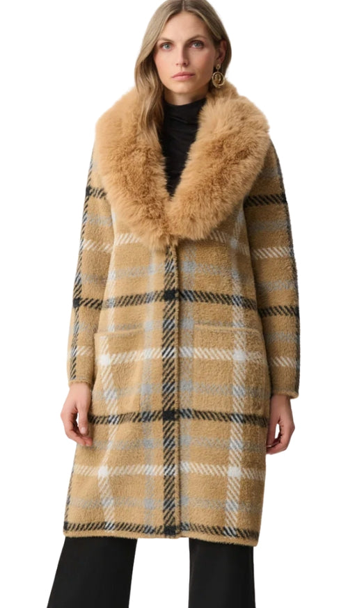 Plaid Coat With Detachable Faux Fur Collar