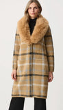 Plaid Coat With Detachable Faux Fur Collar