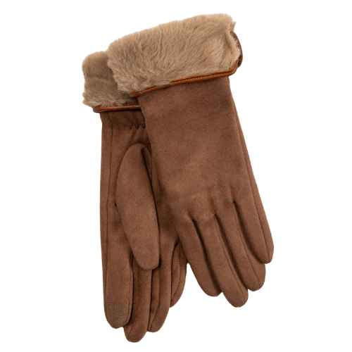 Stretch Suede Faux Fur Cuff Gloves