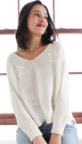 Star Embroidered 3/4 Sleeve V Neck