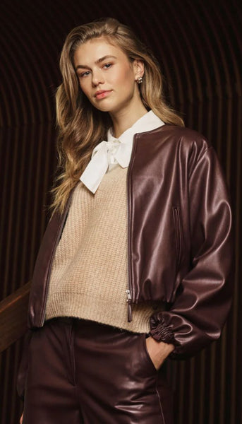 Faux Leather Blouson Jacket