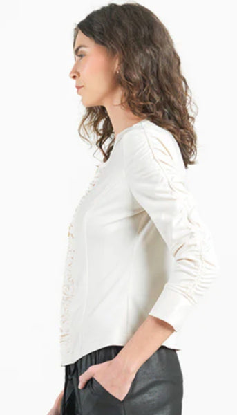 Liquid Leather Ruched Zip 3/4 Sleeve Jacket