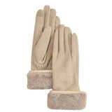 Stretch Suede Faux Fur Cuff Gloves