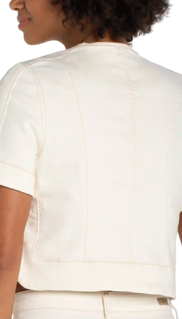 Collarless Short Sleeve Cropped Jacket