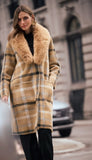 Plaid Coat With Detachable Faux Fur Collar