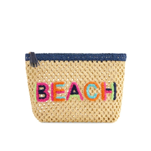 "Beach" Straw Zip Pouch