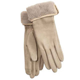 Stretch Suede Faux Fur Cuff Gloves