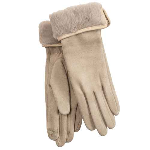 Stretch Suede Faux Fur Cuff Gloves