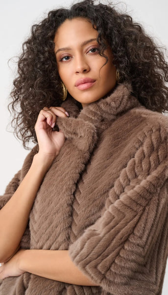 Chevron Faux Fur Cape Style Jacket