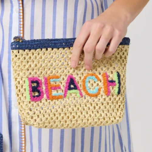"Beach" Straw Zip Pouch
