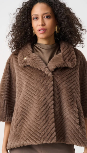 Chevron Faux Fur Cape Style Jacket
