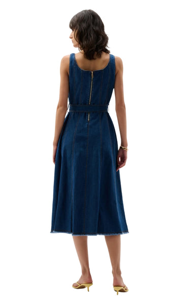 Denim Fit And Flare Midi Dress
