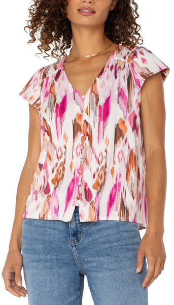 Flutter Sleeveless Button Front Top
