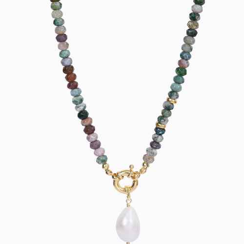 Agate Pearl Charm Necklace