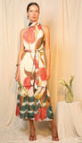 Maisy Neck Tie Print Tiered Maxi Dress