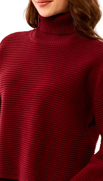 Turtle Neck High Low Sweater With Side Slit